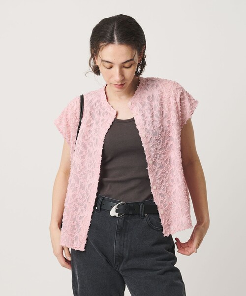 BEAUTY&YOUTH UNITED ARROWS(ビューティーアンドユースユナイテッドアローズ)の「【WEB限定】シアージャガード バンドカラーフレンチスリーブブラウス ウォッシャブル(シャツ/ブラウス・レディース・ピンク/オフホワイト/ブラック・FREE)」の11枚目の写真