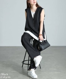 麻調ツイードベスト&ワイドパンツ&タンクトップ3点セット【大きいサイズ対応】