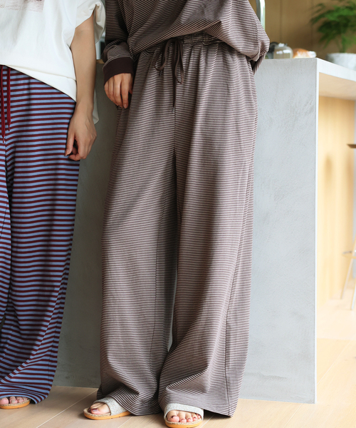 JOURNAL STANDARD(ジャーナルスタンダード)の「【oaedit】 ボーダーイージー パンツ(その他パンツ・レディース・ダークブルー/ワイン/チョコ・FREE)」の2枚目の写真
