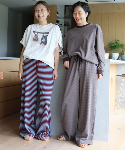 JOURNAL STANDARD(ジャーナルスタンダード)の「【oaedit】 ボーダーイージー パンツ(その他パンツ・レディース・ダークブルー/ワイン/チョコ・FREE)」の5枚目の写真