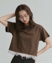 レース ドッキング ショート丈 Tシャツ