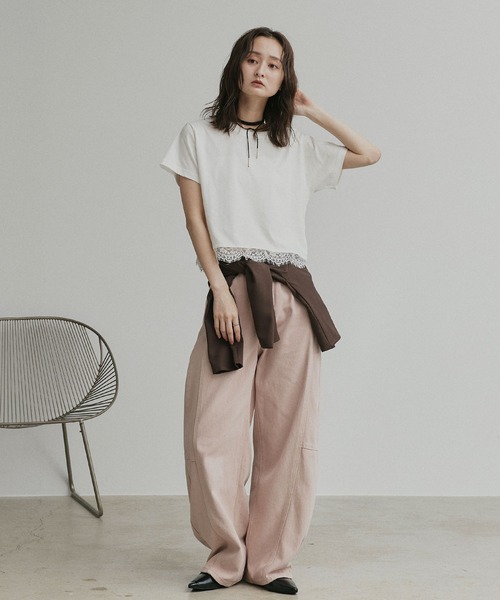 ad thie(アドティエ)の「レース ドッキング ショート丈 Tシャツ(Tシャツ/カットソー・レディース・オフホワイト/ブラウン/ブラック・FREE)」の12枚目の写真