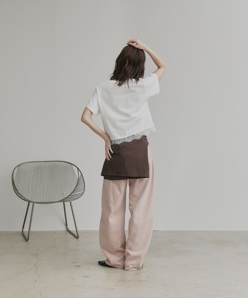 ad thie(アドティエ)の「レース ドッキング ショート丈 Tシャツ(Tシャツ/カットソー・レディース・オフホワイト/ブラウン/ブラック・FREE)」の13枚目の写真