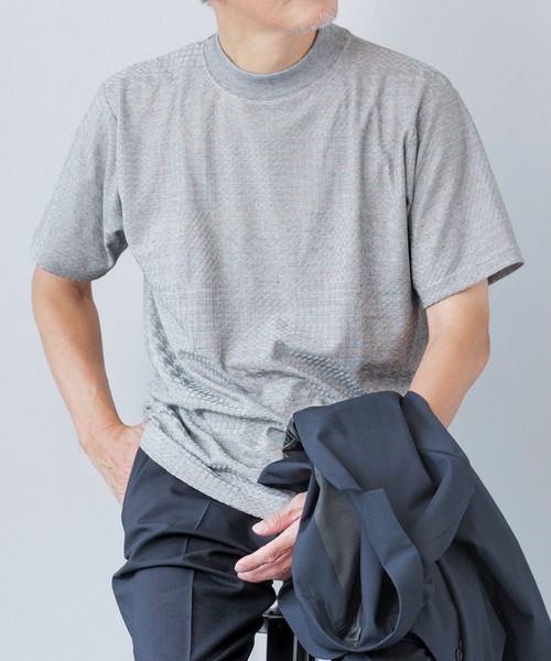 ELLE PLANETE(エルプラネット)の「モックネック ジャガードTシャツ - 半袖 ELLE PLANETE(Tシャツ/カットソー・メンズ・チャコールグレー/グレー・S/3L/L/M/LL)」の5枚目の写真