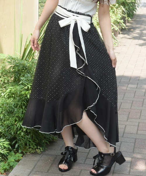 axes femme（アクシーズファム）の「ラメシフォンフリルＳＫ（スカート・レディース・ブルー/ホワイト/ブラック・FREE）」の9枚目の写真