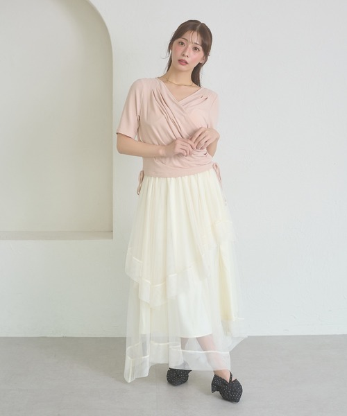 Ambre Neige（アンブルネージュ）の「asymmetry tulle long skirt / アシメチュールロングスカート（スカート・レディース・アイボリー/チャコールグレー・FREE）」の13枚目の写真