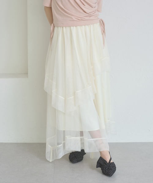 Ambre Neige（アンブルネージュ）の「asymmetry tulle long skirt / アシメチュールロングスカート（スカート・レディース・アイボリー/チャコールグレー・FREE）」の3枚目の写真