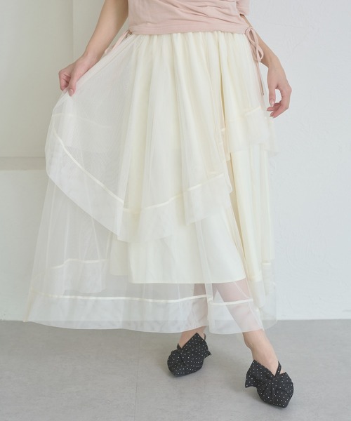 Ambre Neige（アンブルネージュ）の「asymmetry tulle long skirt / アシメチュールロングスカート（スカート・レディース・アイボリー/チャコールグレー・FREE）」の5枚目の写真