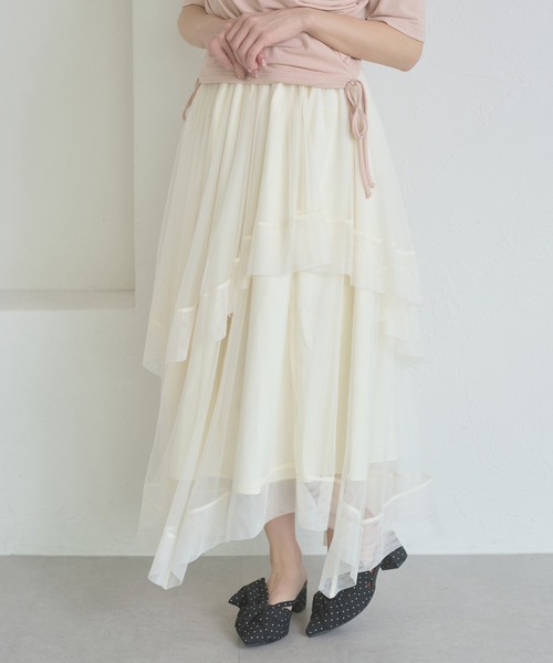 Ambre Neige（アンブルネージュ）の「asymmetry tulle long skirt / アシメチュールロングスカート（スカート・レディース・アイボリー/チャコールグレー・FREE）」の6枚目の写真