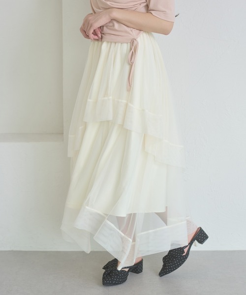 Ambre Neige（アンブルネージュ）の「asymmetry tulle long skirt / アシメチュールロングスカート（スカート・レディース・アイボリー/チャコールグレー・FREE）」の7枚目の写真