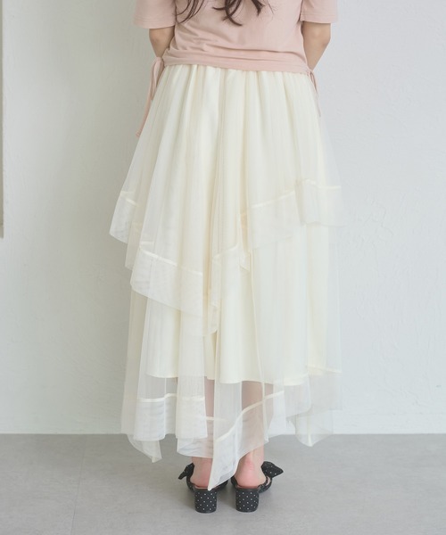 Ambre Neige（アンブルネージュ）の「asymmetry tulle long skirt / アシメチュールロングスカート（スカート・レディース・アイボリー/チャコールグレー・FREE）」の8枚目の写真