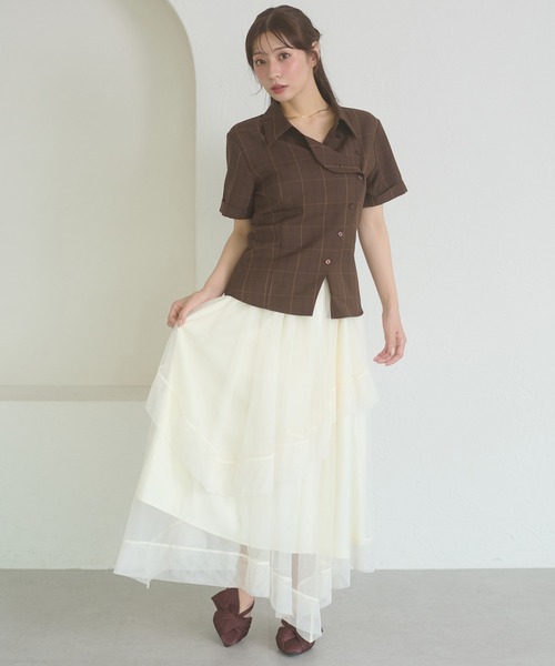 Ambre Neige（アンブルネージュ）の「asymmetry tulle long skirt / アシメチュールロングスカート（スカート・レディース・アイボリー/チャコールグレー・FREE）」の15枚目の写真