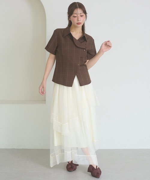 Ambre Neige（アンブルネージュ）の「asymmetry tulle long skirt / アシメチュールロングスカート（スカート・レディース・アイボリー/チャコールグレー・FREE）」の16枚目の写真