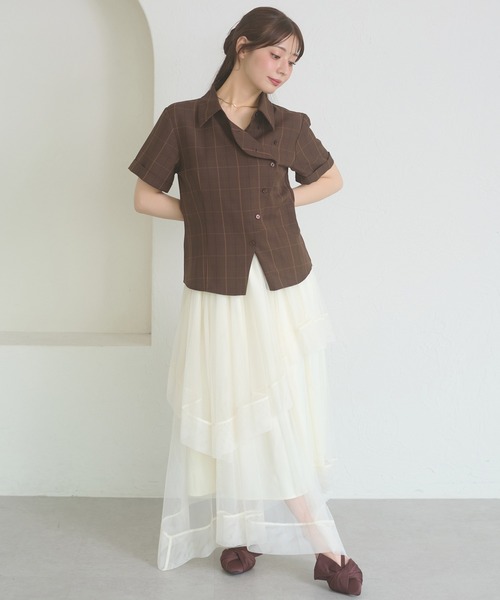 Ambre Neige（アンブルネージュ）の「asymmetry tulle long skirt / アシメチュールロングスカート（スカート・レディース・アイボリー/チャコールグレー・FREE）」の17枚目の写真