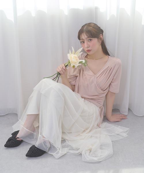 Ambre Neige（アンブルネージュ）の「asymmetry tulle long skirt / アシメチュールロングスカート（スカート・レディース・アイボリー/チャコールグレー・FREE）」の9枚目の写真