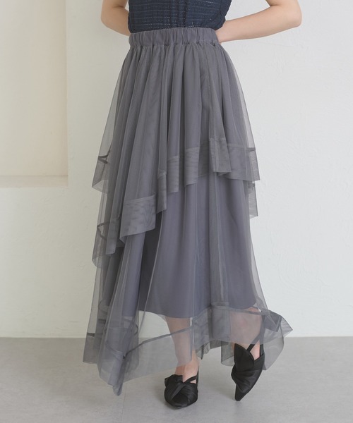 Ambre Neige（アンブルネージュ）の「asymmetry tulle long skirt / アシメチュールロングスカート（スカート・レディース・アイボリー/チャコールグレー・FREE）」の18枚目の写真