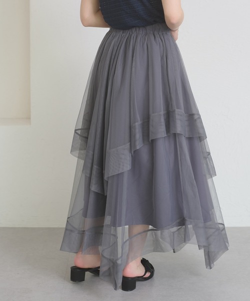 Ambre Neige（アンブルネージュ）の「asymmetry tulle long skirt / アシメチュールロングスカート（スカート・レディース・アイボリー/チャコールグレー・FREE）」の19枚目の写真