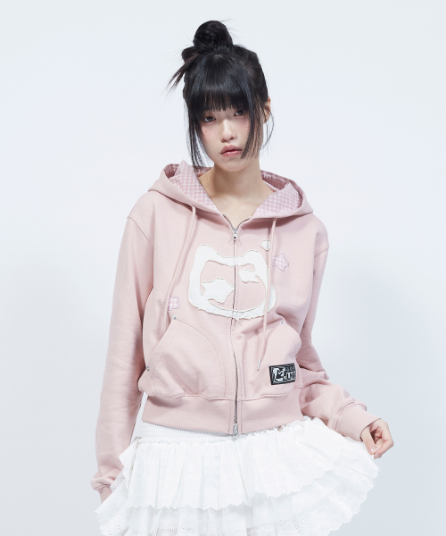 LMR(エルエムアール)の「キャットシンボルパッチワーククロップフードジップアップ PINK(パーカー・レディース・PINK・LARGE/SMALL/MEDIUM)」の8枚目の写真