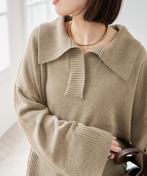 Spick & Span(スピックアンドスパン)の「ルーズウールポロシャツニット(ニット/セーター・レディース・ベージュ/レッド/チャコールグレー・FREE)」の2枚目の写真