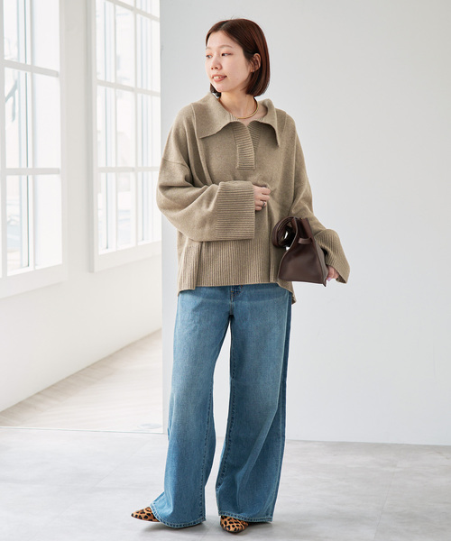 Spick & Span(スピックアンドスパン)の「ルーズウールポロシャツニット(ニット/セーター・レディース・ベージュ/レッド/チャコールグレー・FREE)」の5枚目の写真