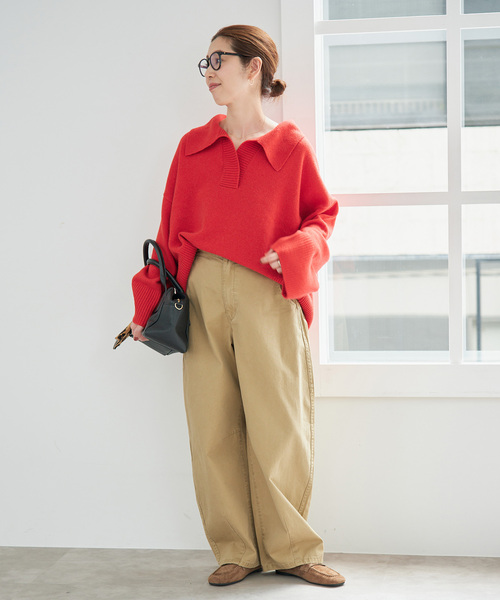 Spick & Span(スピックアンドスパン)の「ルーズウールポロシャツニット(ニット/セーター・レディース・ベージュ/レッド/チャコールグレー・FREE)」の6枚目の写真
