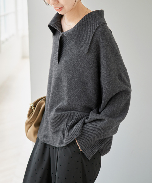 Spick & Span(スピックアンドスパン)の「ルーズウールポロシャツニット(ニット/セーター・レディース・ベージュ/レッド/チャコールグレー・FREE)」の8枚目の写真