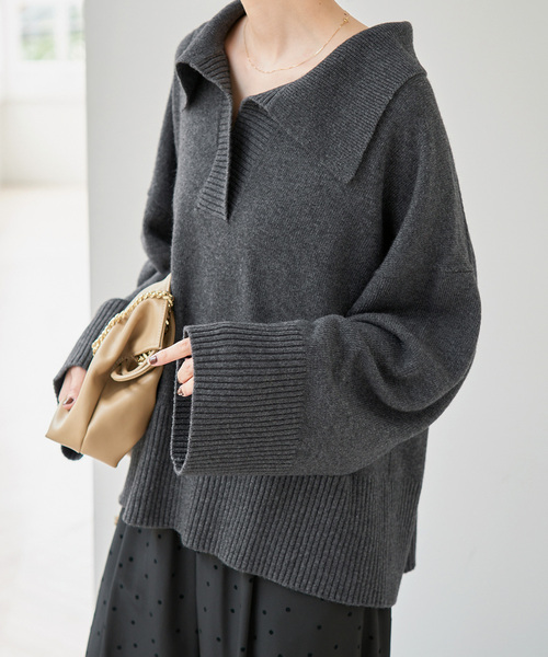 Spick & Span(スピックアンドスパン)の「ルーズウールポロシャツニット(ニット/セーター・レディース・ベージュ/レッド/チャコールグレー・FREE)」の9枚目の写真
