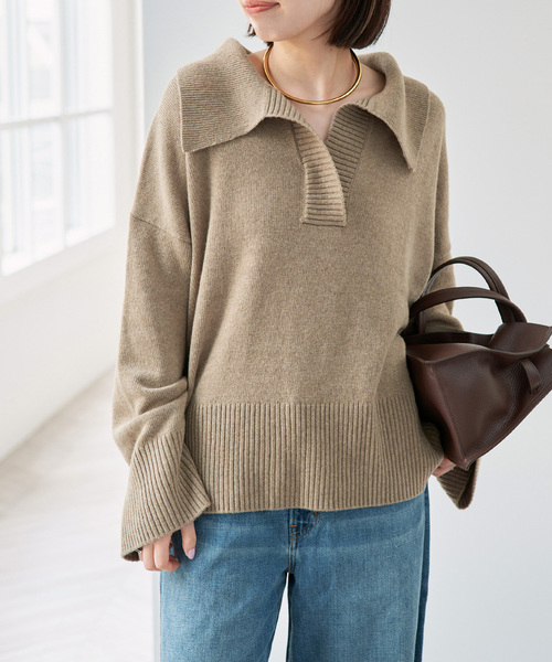Spick & Span(スピックアンドスパン)の「ルーズウールポロシャツニット(ニット/セーター・レディース・ベージュ/レッド/チャコールグレー・FREE)」の13枚目の写真