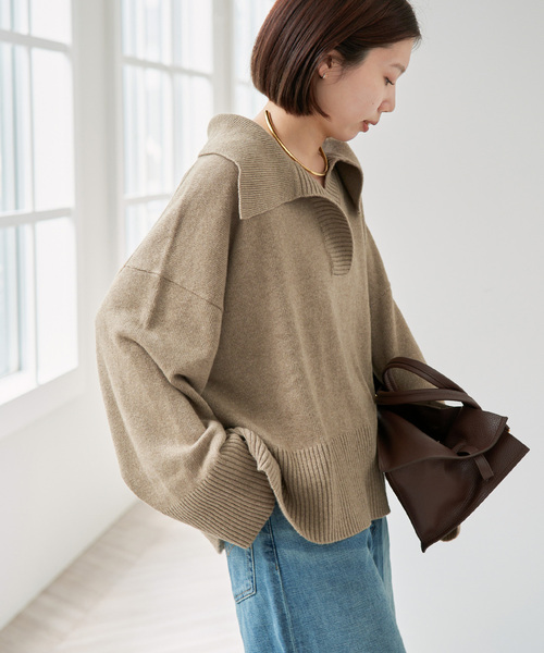 Spick & Span(スピックアンドスパン)の「ルーズウールポロシャツニット(ニット/セーター・レディース・ベージュ/レッド/チャコールグレー・FREE)」の14枚目の写真