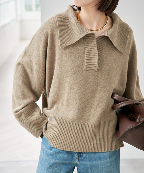Spick & Span(スピックアンドスパン)の「ルーズウールポロシャツニット(ニット/セーター・レディース・ベージュ/レッド/チャコールグレー・FREE)」の16枚目の写真