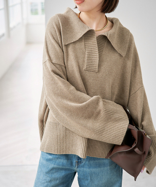 Spick & Span(スピックアンドスパン)の「ルーズウールポロシャツニット(ニット/セーター・レディース・ベージュ/レッド/チャコールグレー・FREE)」の17枚目の写真