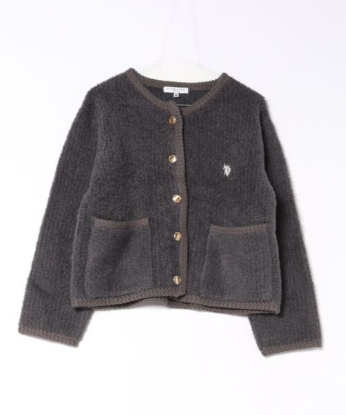 U.S. POLO ASSN.(ユーエスポロアッスン)の「【U.S. POLO ASSN.】ワンポイント刺繍ニットボアジャケット(その他アウター・レディース・ブラウン/チャコールグレー/アイボリー・M)」の2枚目の写真