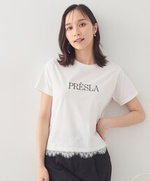 index | 【接触冷感/UVケア】裾レースロゴTシャツ《洗濯機OK/S-3L》(Tシャツ/カットソー)