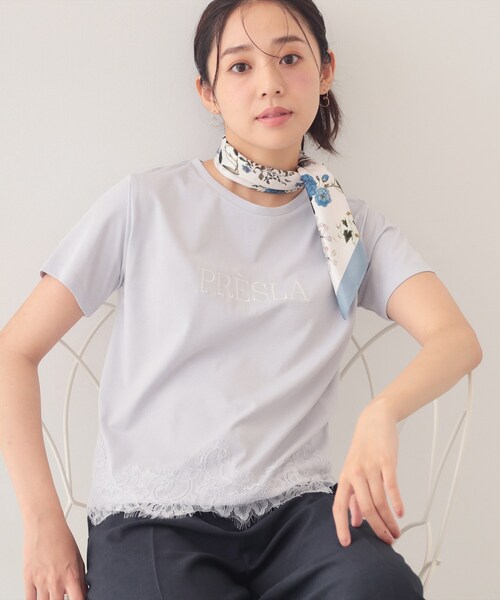 index(インデックス)の「【接触冷感/UVケア】裾レースロゴTシャツ《洗濯機OK/S-3L》(Tシャツ/カットソー・レディース・ブラウン系その他/ブラック/サックスブルー/オフホワイト・36/44/42/40/38)」の4枚目の写真