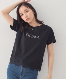 【接触冷感/UVケア】裾レースロゴTシャツ《洗濯機OK/S-3L》