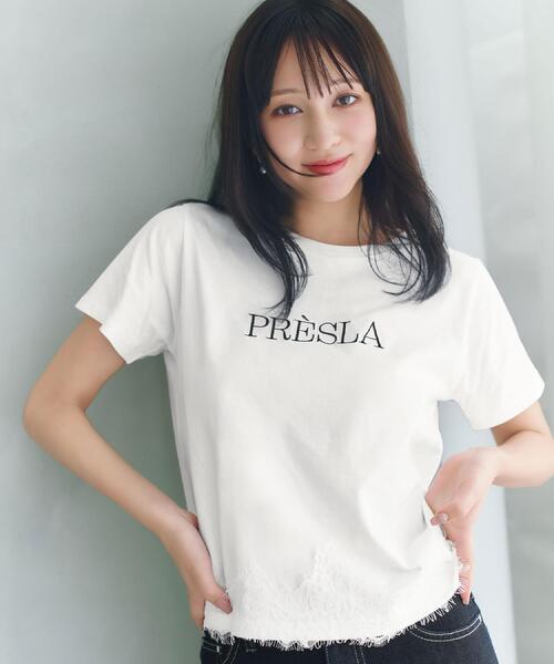index(インデックス)の「【接触冷感/UVケア】裾レースロゴTシャツ《洗濯機OK/S-3L》(Tシャツ/カットソー・レディース・ブラウン系その他/ブラック/サックスブルー/オフホワイト・36/44/42/40/38)」の6枚目の写真