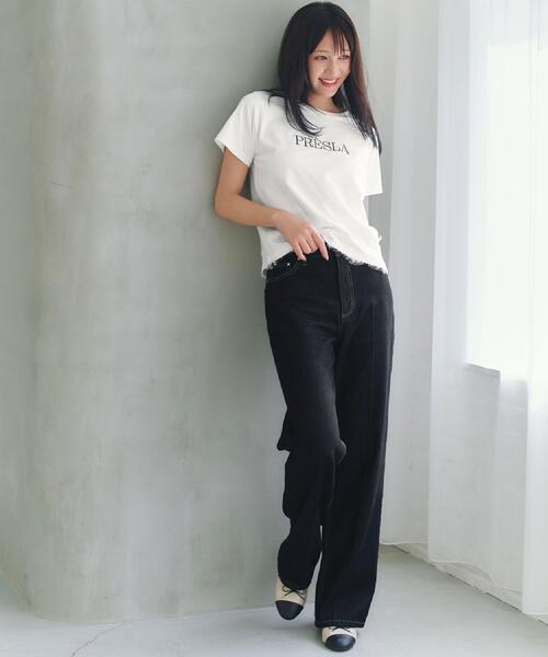 index(インデックス)の「【接触冷感/UVケア】裾レースロゴTシャツ《洗濯機OK/S-3L》(Tシャツ/カットソー・レディース・ブラウン系その他/ブラック/サックスブルー/オフホワイト・36/44/42/40/38)」の8枚目の写真