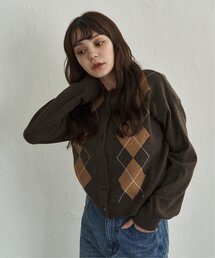 アーガイルジャガードクルーカーディガン