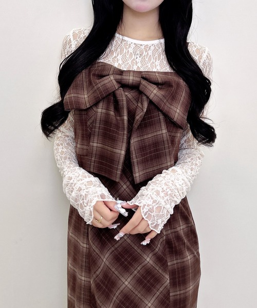 INGNI（イング）の「レーストップス（Tシャツ/カットソー・レディース・ブラウン/ブラック/オフホワイト・M）」の4枚目の写真