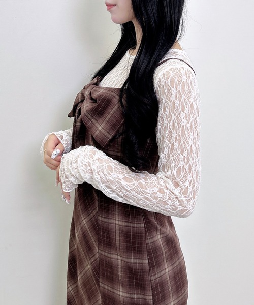 INGNI（イング）の「レーストップス（Tシャツ/カットソー・レディース・ブラウン/ブラック/オフホワイト・M）」の6枚目の写真