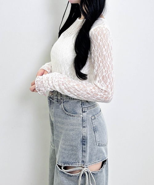 INGNI（イング）の「レーストップス（Tシャツ/カットソー・レディース・ブラウン/ブラック/オフホワイト・M）」の13枚目の写真