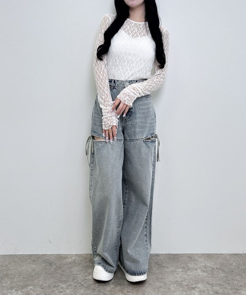 INGNI（イング）の「レーストップス（Tシャツ/カットソー・レディース・ブラウン/ブラック/オフホワイト・M）」の15枚目の写真
