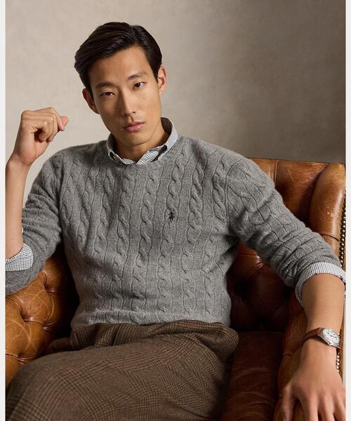 POLO RALPH LAUREN(ポロ ラルフ ローレン)の「ケーブルニット ウールカシミヤ セーター(ニット/セーター・メンズ・グレー系・S/M/L/XL/XS)」の1枚目の写真