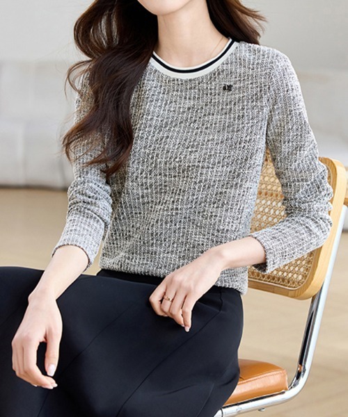 ONEP STAR(ワンピスター)の「配色リブツイード調長袖プルオーバー(Tシャツ/カットソー・レディース・ベージュ×ブラック・MEDIUM/X-LARGE/LARGE)」の2枚目の写真