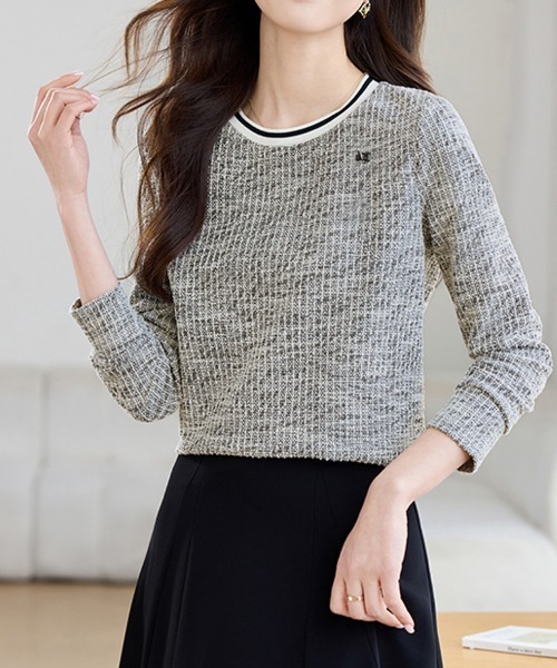 ONEP STAR(ワンピスター)の「配色リブツイード調長袖プルオーバー(Tシャツ/カットソー・レディース・ベージュ×ブラック・MEDIUM/X-LARGE/LARGE)」の3枚目の写真