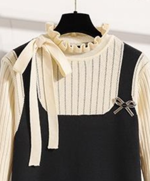 AMAJI(アマジ)の「プレッピー風 ニットワンピース(ワンピース・レディース・ブラック・LARGE/X-LARGE)」の2枚目の写真