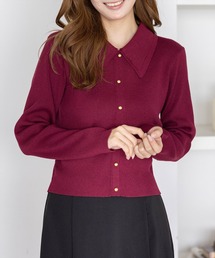 ダブルカラー長袖ニットトップス［骨格ストレート／クラシカル／上品］