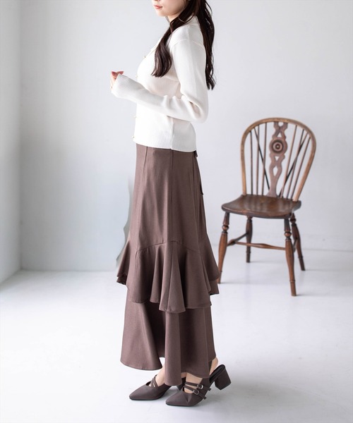 CLEAR BASIC（クリアベーシック）の「ダブルカラー長袖ニットトップス［骨格ストレート／クラシカル／上品］（ニット/セーター・レディース・ブラウン/イエロー系その他/アイボリー/ブラック/ボルドー・F）」の10枚目の写真