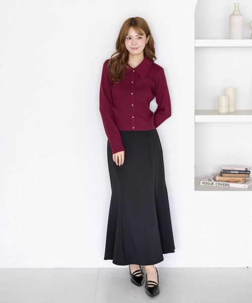 CLEAR BASIC（クリアベーシック）の「ダブルカラー長袖ニットトップス［骨格ストレート／クラシカル／上品］（ニット/セーター・レディース・ブラウン/イエロー系その他/アイボリー/ブラック/ボルドー・F）」の13枚目の写真