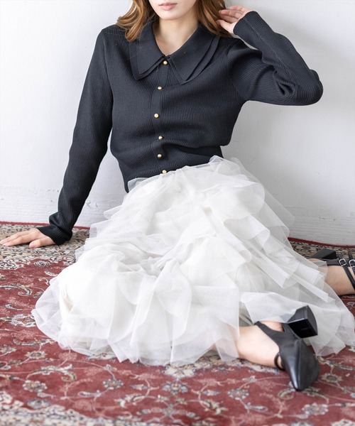 CLEAR BASIC（クリアベーシック）の「ダブルカラー長袖ニットトップス［骨格ストレート／クラシカル／上品］（ニット/セーター・レディース・ブラウン/イエロー系その他/アイボリー/ブラック/ボルドー・F）」の17枚目の写真